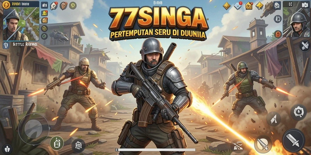 Screenshot gameplay 77SINGA menunjukkan aksi pertempuran intens.