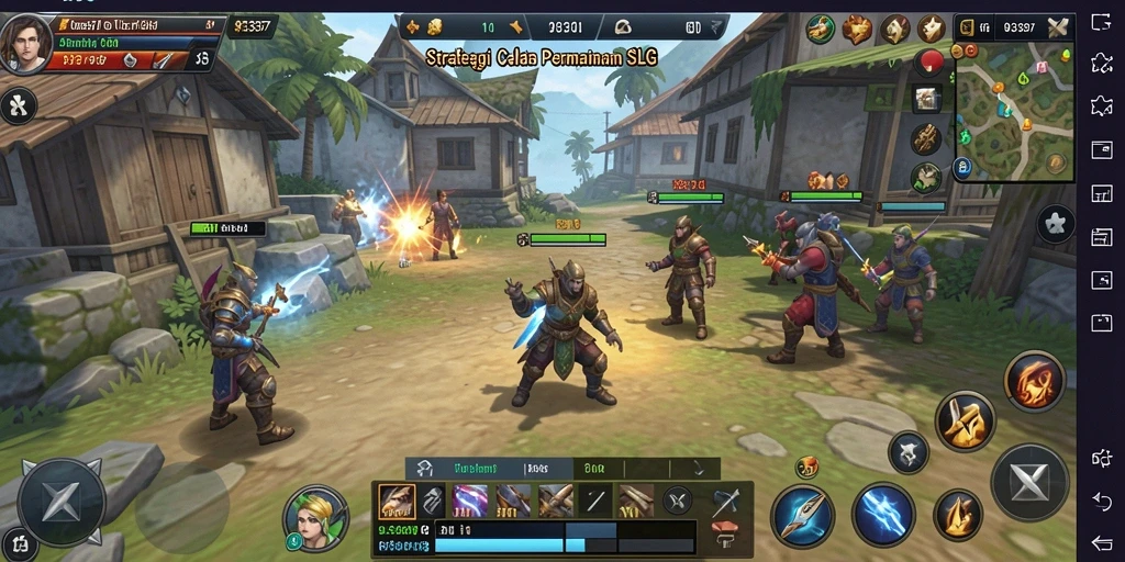 Screenshot gameplay yang menunjukkan strategi membangun kerajaan di 93337.