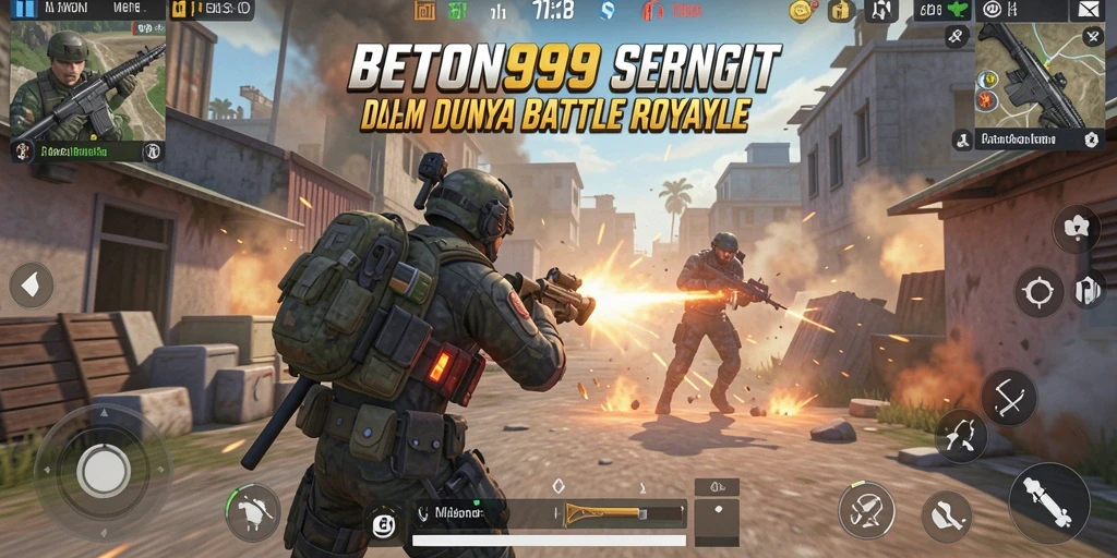 Menampilkan gameplay seru dalam arena Battle Royale BETON999.