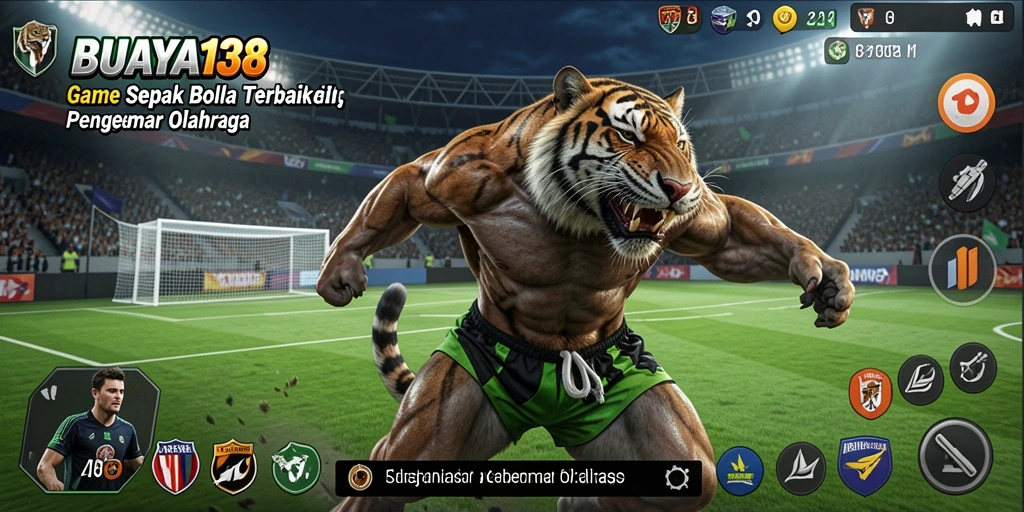 Tampilan gameplay seru dari BUAYA138 dengan aksi sepak bola nyata.