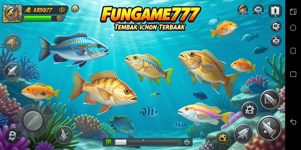 Gameplay seru FUNGAME777 dengan aksi menangkap ikan.