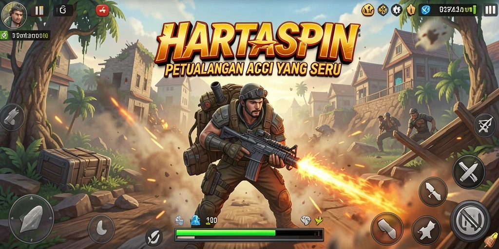 Tampilan gameplay HARTASPIN yang mendebarkan dan penuh aksi.