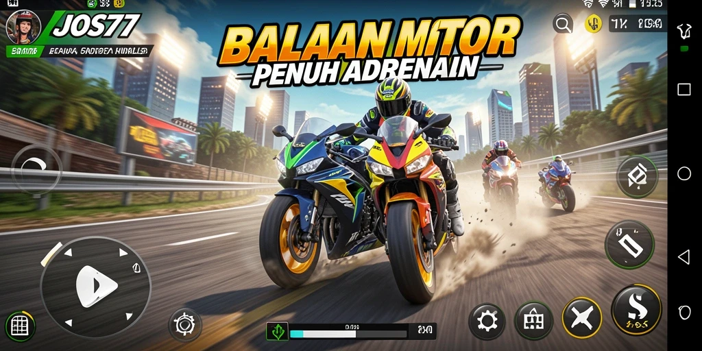 Screenshot gameplay JOS77 menunjukkan aksi balapan motor yang seru.