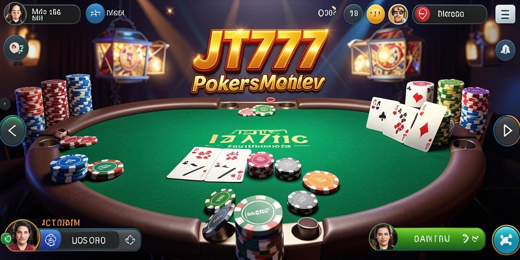 Tampilan gameplay Poker yang seru dan kompetitif di JT777.