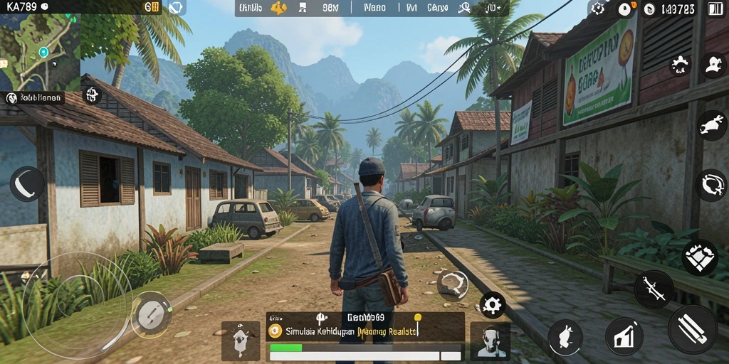 Screenshot KA789 menampilkan karakter yang berinteraksi dalam dunia simulasi yang hidup.