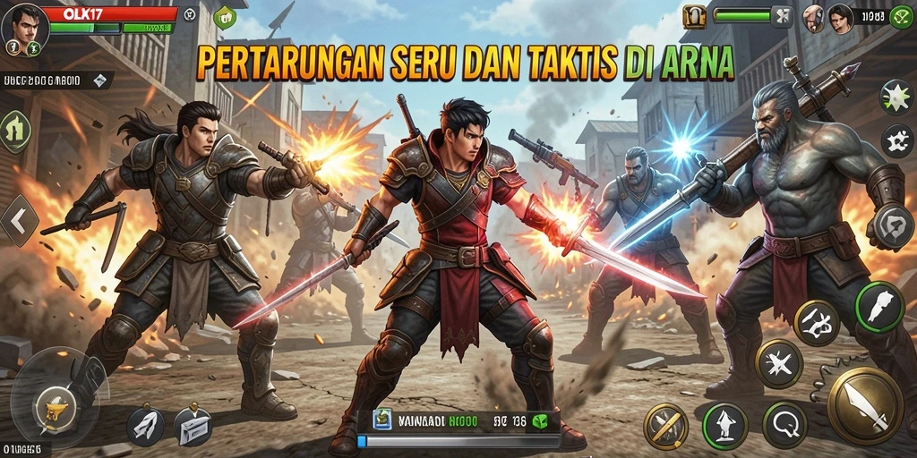 Tangkapan layar utama OLX17 menampilkan aksi pertarungan yang intens.
